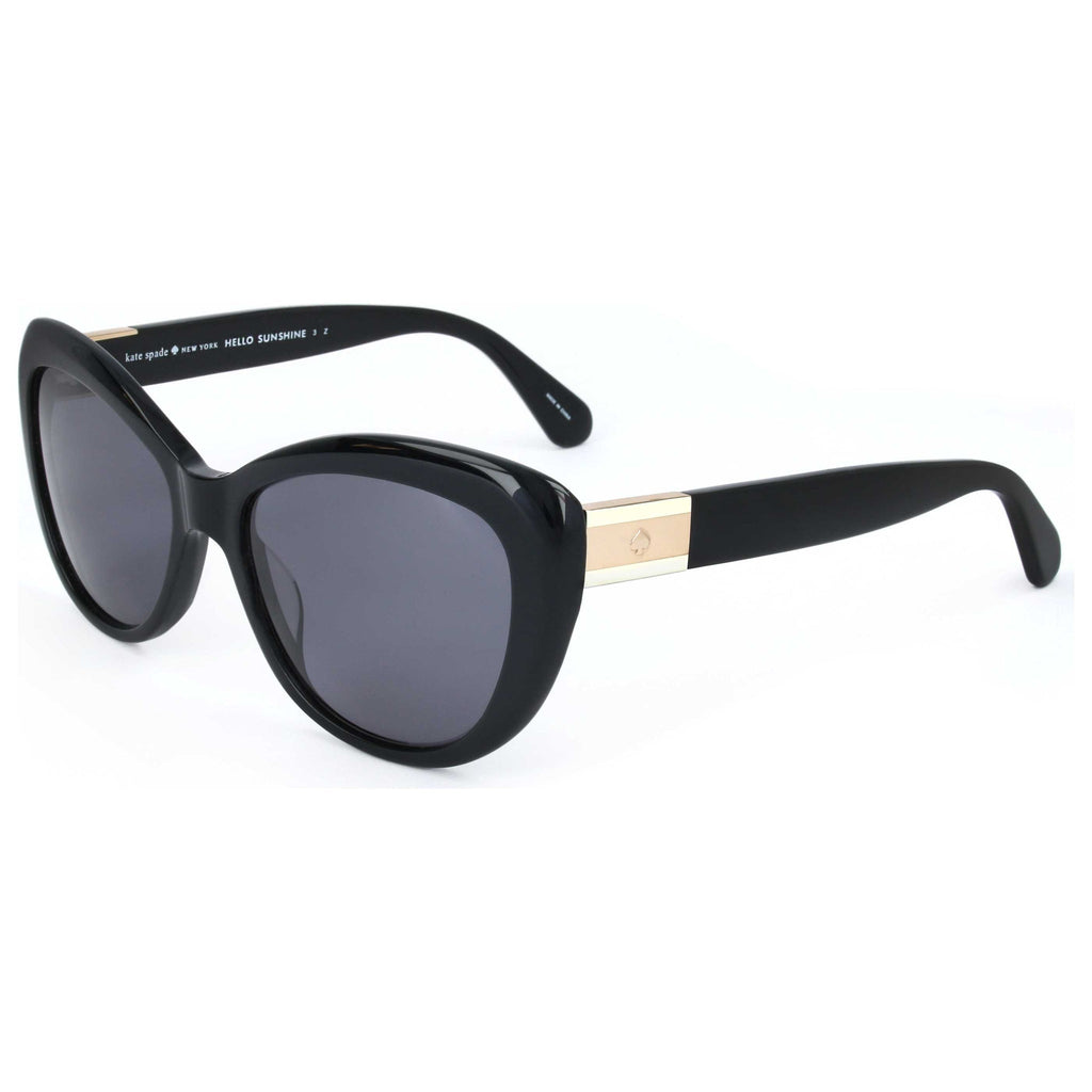 Black sunglasses with gold accents on a white background