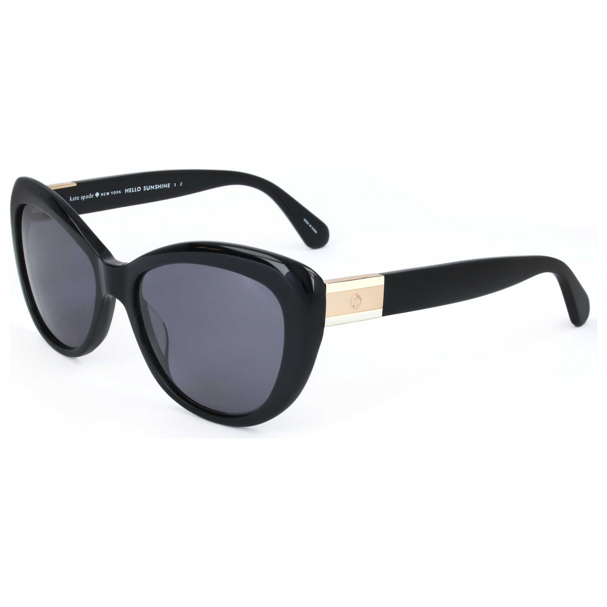 Black sunglasses with gold accents on a white background