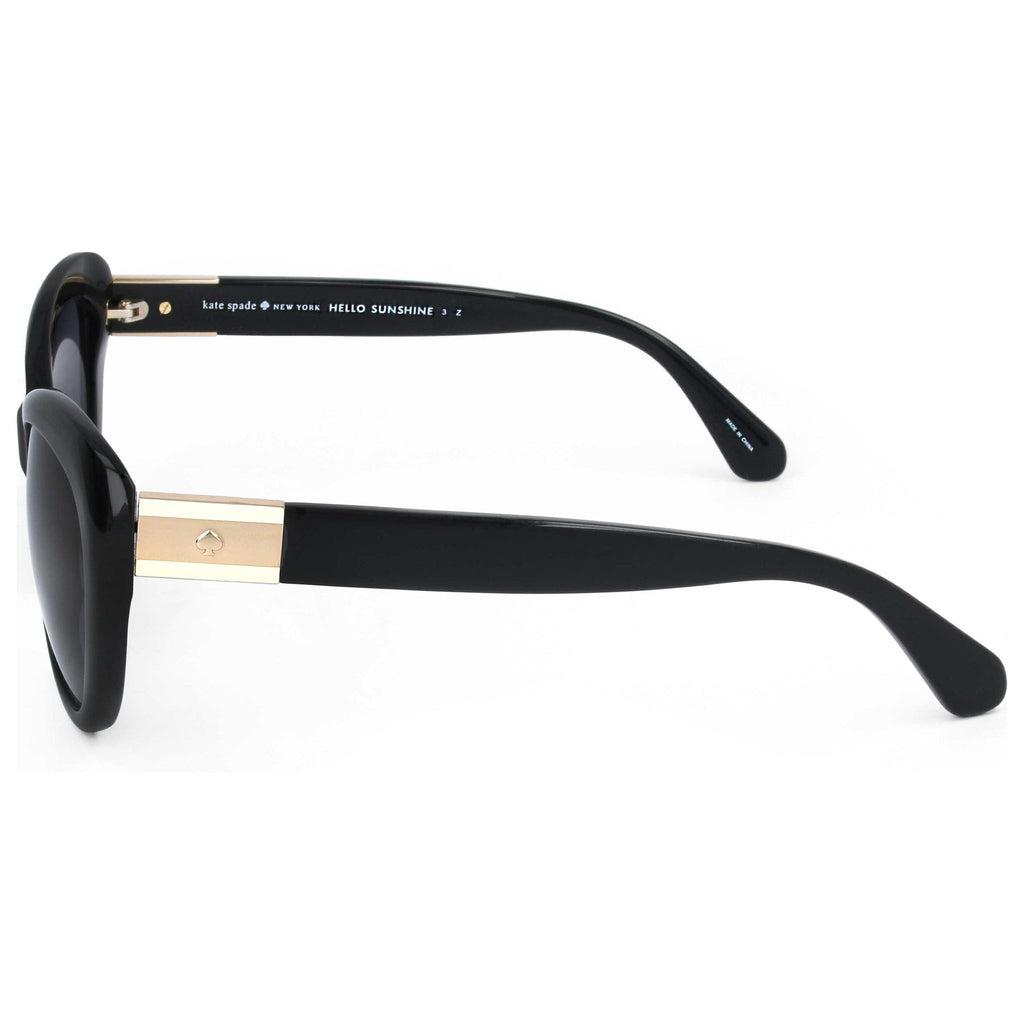 Black sunglasses with gold accents on a white background