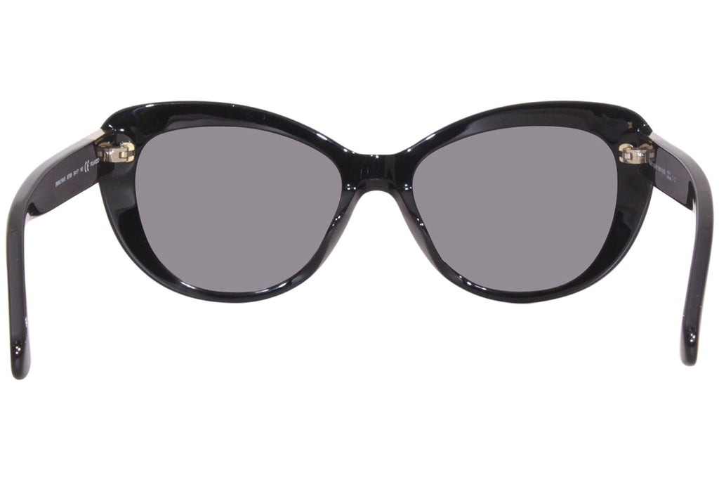 Black cat-eye sunglasses with gray lenses on a white background