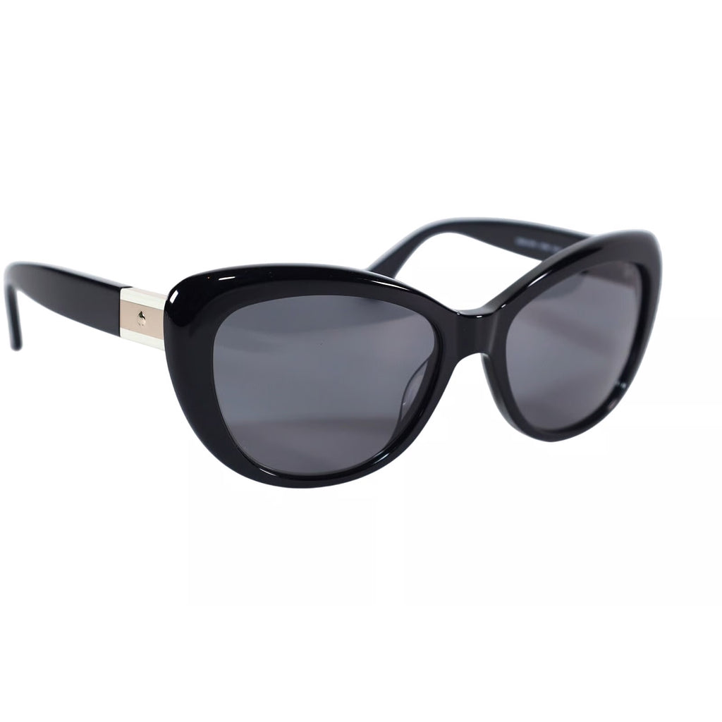 Black cat-eye sunglasses with dark lenses on a white background